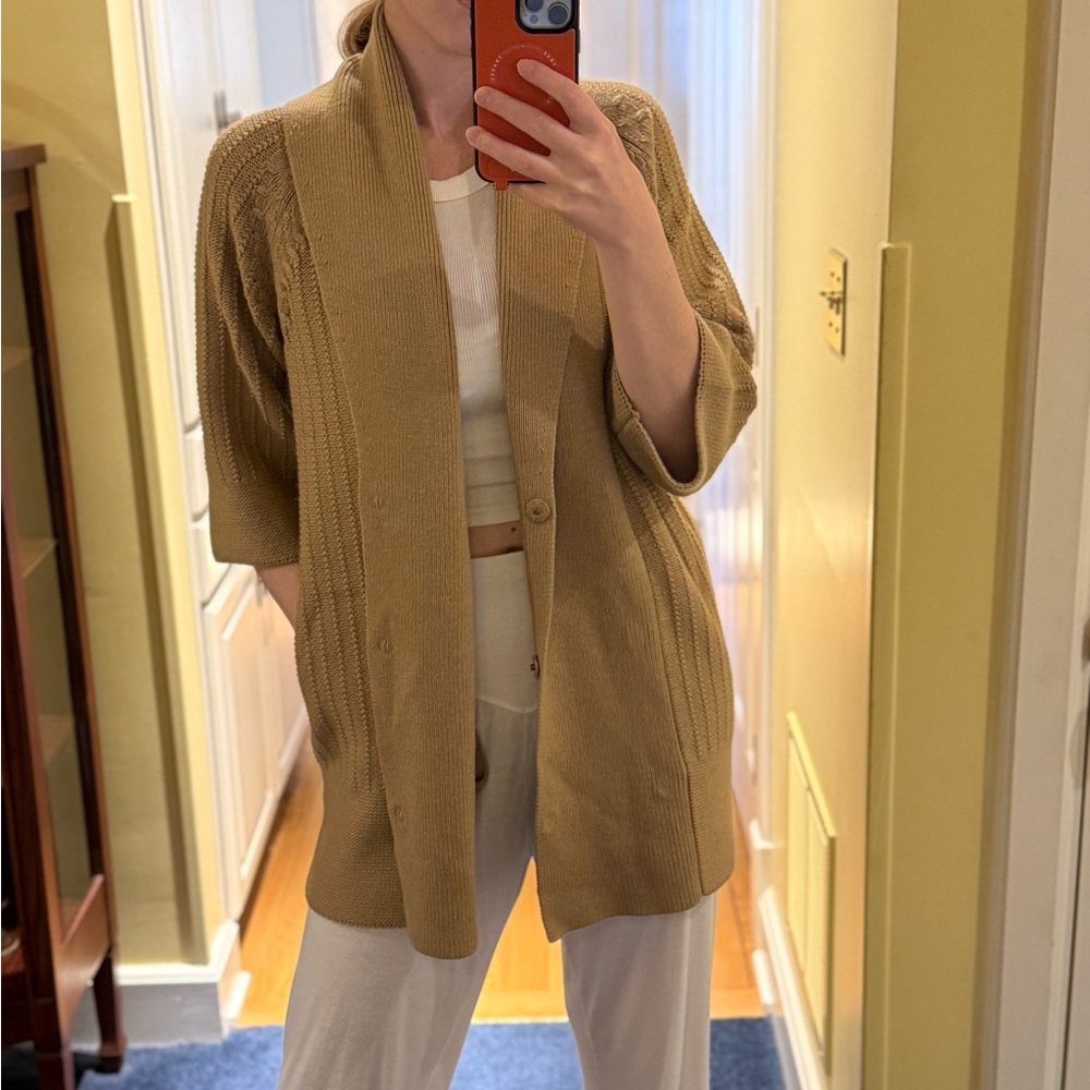 Anne Klein 100% Merino Wool- Cozy Camel Knit Cardigan